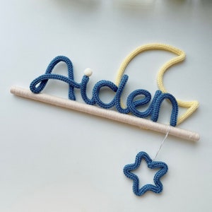 Moon & Star Personalized Knit Lettering, Name sign for wall, kids room deco, party