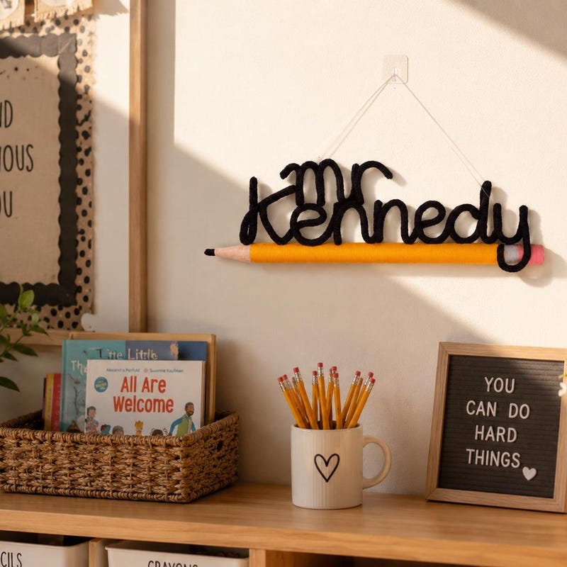 Personalized Pencil Name Sign, Custom Teacher Classroom Decor 2026
