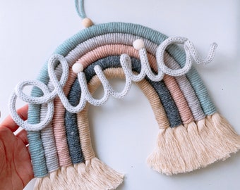 Personalized Rainbow Macrame, Name sign for wall, kids room deco, Gift, Baby shower, Birthday