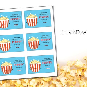 Popcorn Valentine&#39;s Day Tag/ Popcorn/ Poppin Valentine/  Printable/ Instant Print/ Valentine&#39;s Day / Treat Tag/ Snack Tag/ Classroom