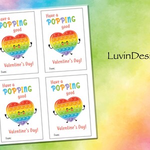 Pop it Valentine/ Tags/ Cards/ Rainbow/ Poppin Valentine/  Printable/ Instant Print/ Valentine&#39;s Day / Treat Tag/ Snack Tag/ Classroom