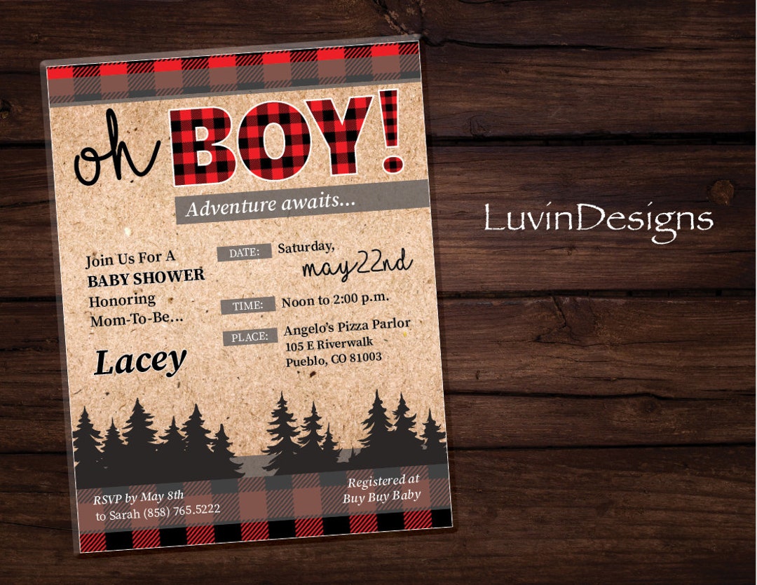 Lumberjack/ Red Plaid/ Baby Shower/ Invitation/ Baby Boy/ Etsy UK