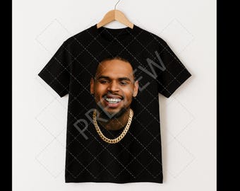 Chris Brown Inspired Printable Wall Art – Hip Hop Celebrity Portrait with Diamond Grill & Gold Chain – Digital Download Png