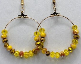 Large Loop Earrings with Mixed Yellow Rondelle Beads