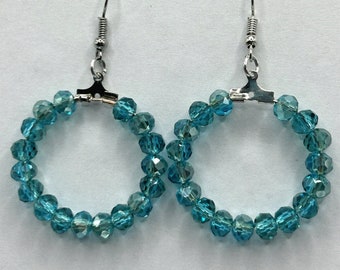 Small Loop Earrings with Clear Aqua Blue Glass Rondelle Beads