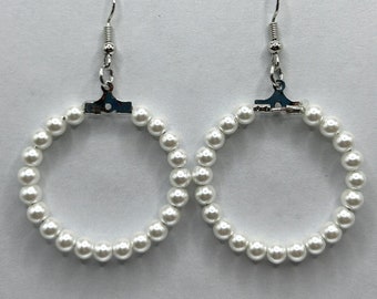 Small Loop Earrings with White Faux Pearls