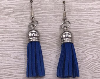 Leather Tassel Earrings - Royal Blue
