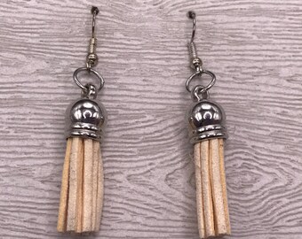 Leather Tassel Earrings - Ivory