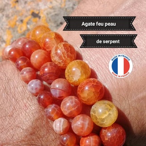 Bracelet Élastique en Perle d'AGATE FEU Peau de Serpent, Pierre Naturelle (lithothérapie) Semi-Précieuse Véritable en 4 6 8 & 10mm