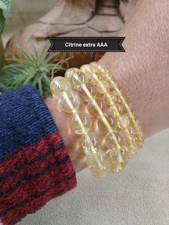 Bracelet Élastique en Perles de CITRINE Extra AAA Pierre Naturelle (lithothérapie) Semi-Précieuse Véritable en 4 6 8 10mm du Brésil