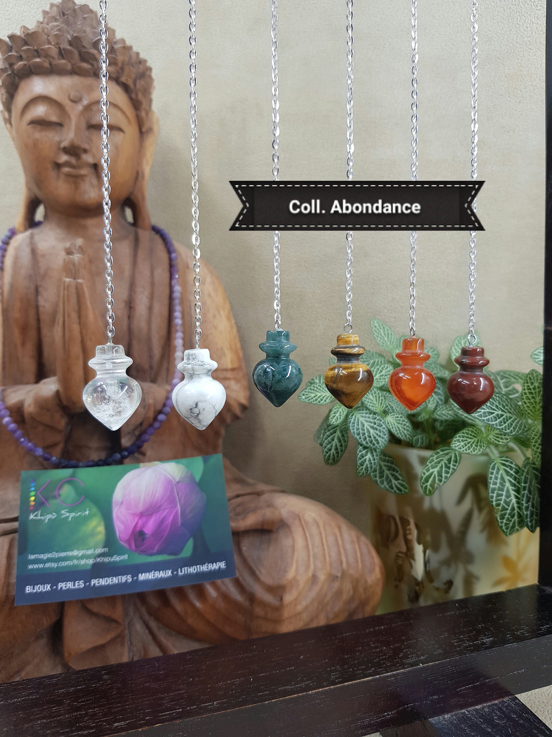 Pendule Divinatoire Radiesthesie Pierre Naturelle Semi Precieuse Cristal de Roche Howlite Agate Mous