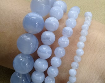 Bracelet Élastique en Perle d'AGATE CALCÉDOINE Brésil, Pierre Naturelle (lithothérapie) Semi-Précieuse Véritable en  4 6 8 10mm Multi Taille