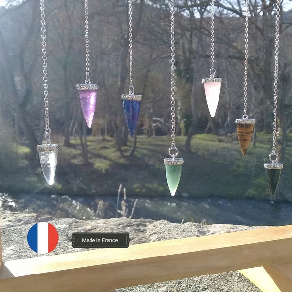 PENDULE divinatoire radiesthesie pierre naturelle semi precieuse quartz rose cristal amethyste lapis lazuli oeil de tigre jaspe obsidienne