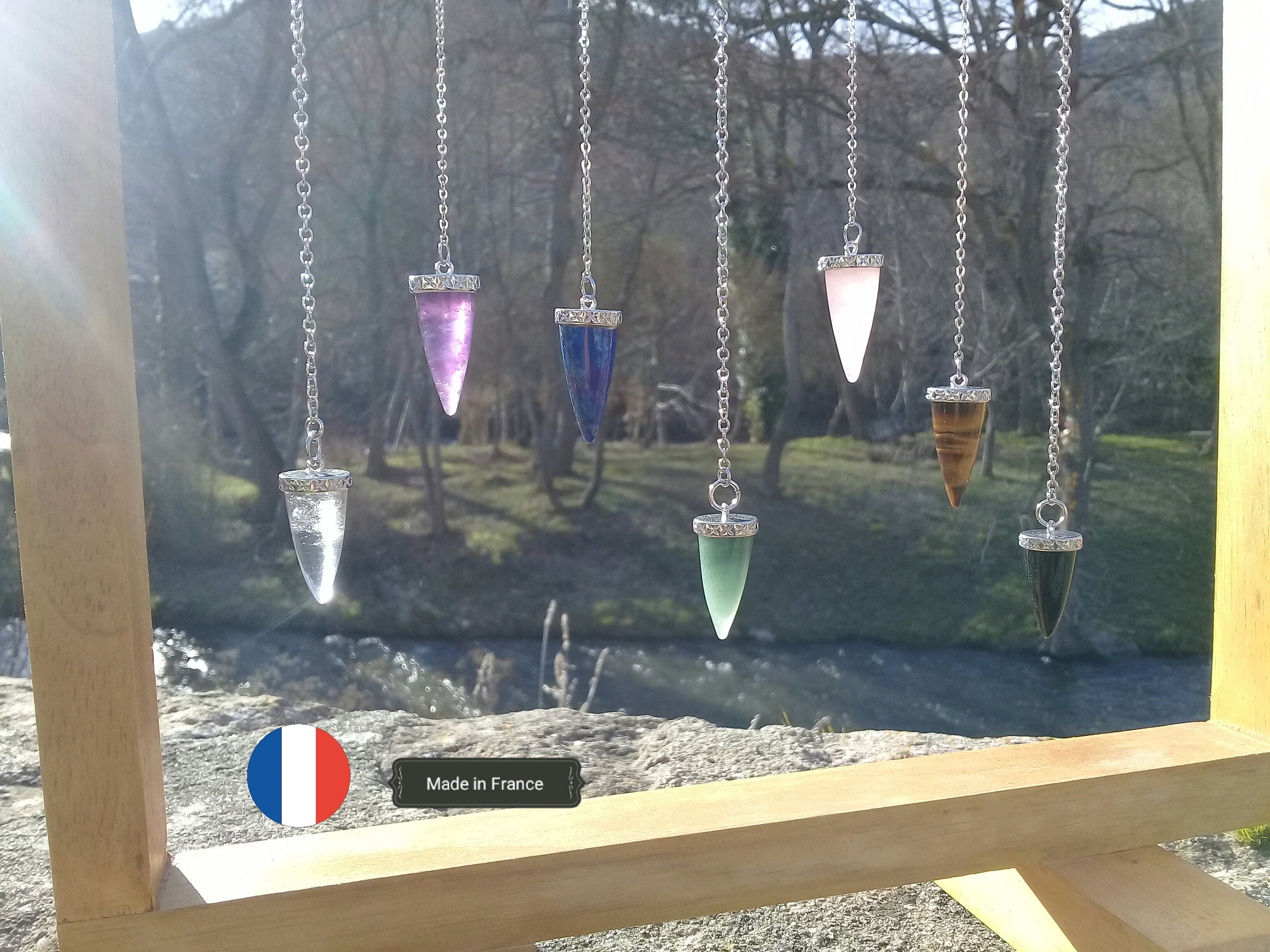 Pendule Divinatoire Radiesthesie Pierre Naturelle Semi Precieuse Quartz Rose Cristal Amethyste Lapis