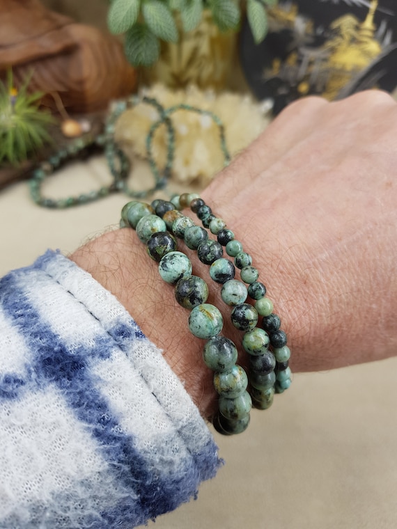 Bracelet Élastique en Perle de TURQUOISE Africaine, Pierre Naturelle (lithothérapie) Semi-Précieuse Véritable en  4 6 & 8mm Multi Tailles