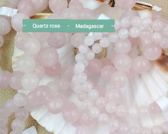 Elastic Rose Quartz Bead Bracelet Madagascar, Quality AA, Natural stone (lithotherapy) Semi-precious Genuine in 6 8 10 mm