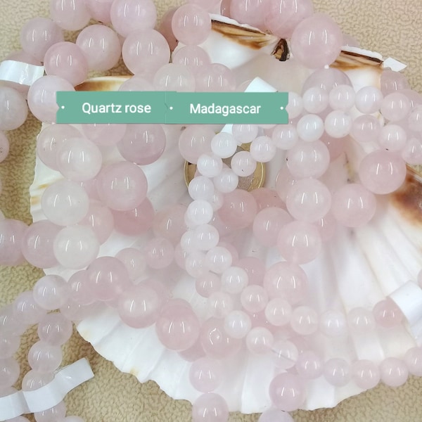 Bracelet Élastique en Perle de Quartz Rose Madagascar, Qualité AA, Pierre Naturelle (lithothérapie) Semi-Précieuse Véritable en 6 8 10 mm