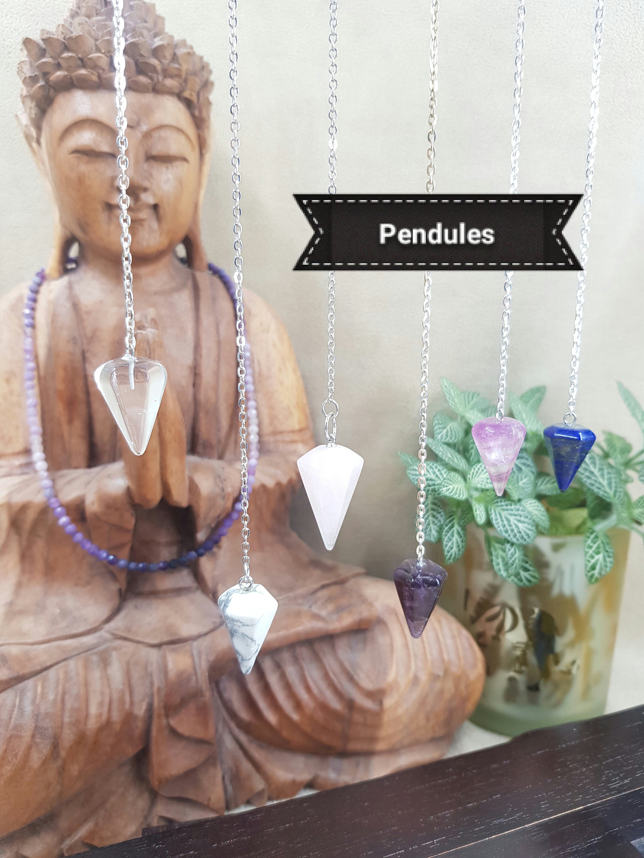 Pendule Divinatoire Radiesthesie Pierre Naturelle Semi Precieuse Cristal de Roche Howlite Quartz Ros