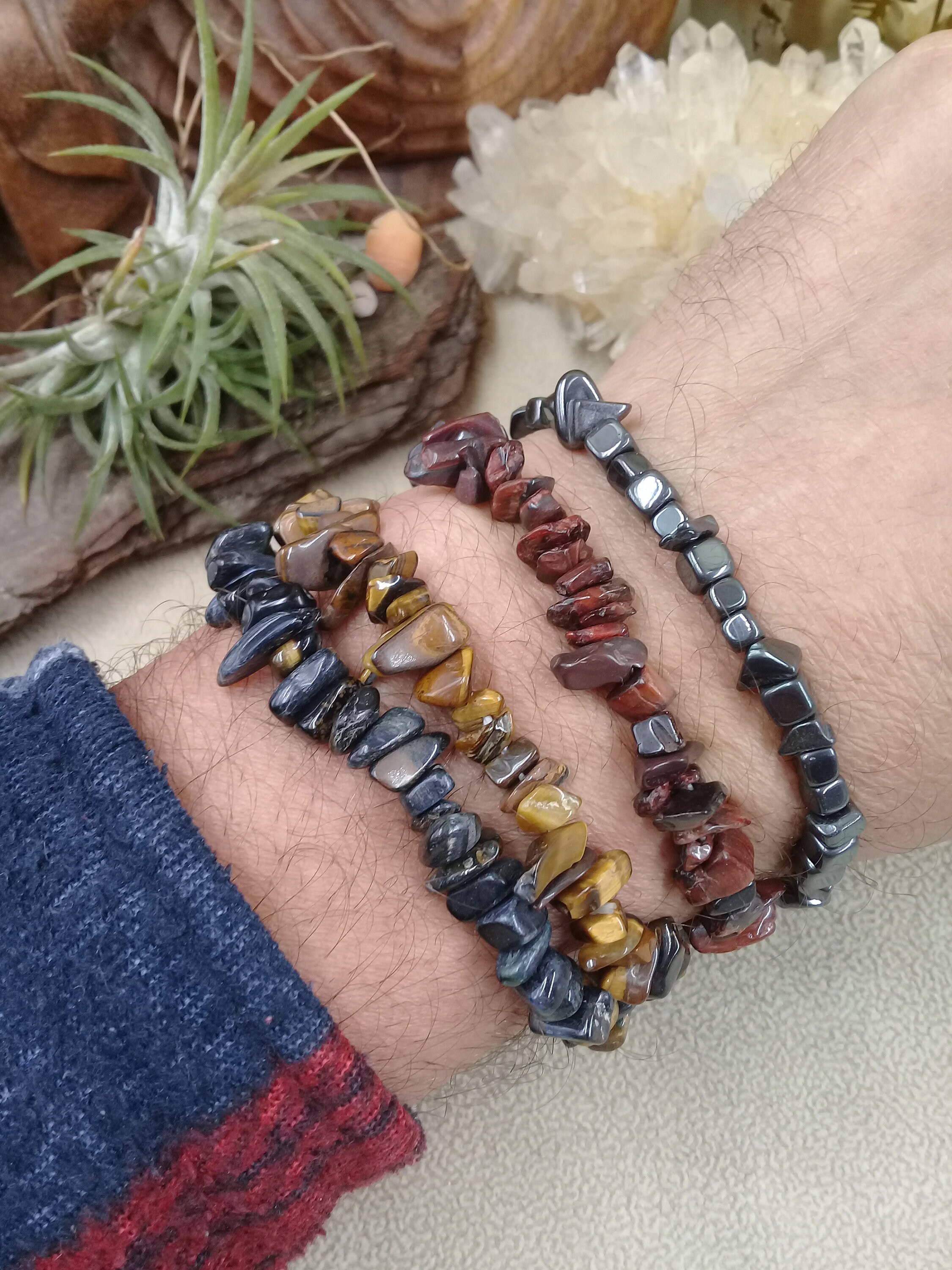 Bracelet élastique En Pierres D'Oeil De Tigre – Perles Baroques Et Chips – Couleur Marron Doré – Neuf