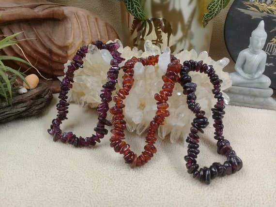 Bracelet Elastique Baroque/Chips Grenat Violet Orange Rouge Perle Pierre Naturelle (Lithothérapie) Semi-Précieuse Véritable