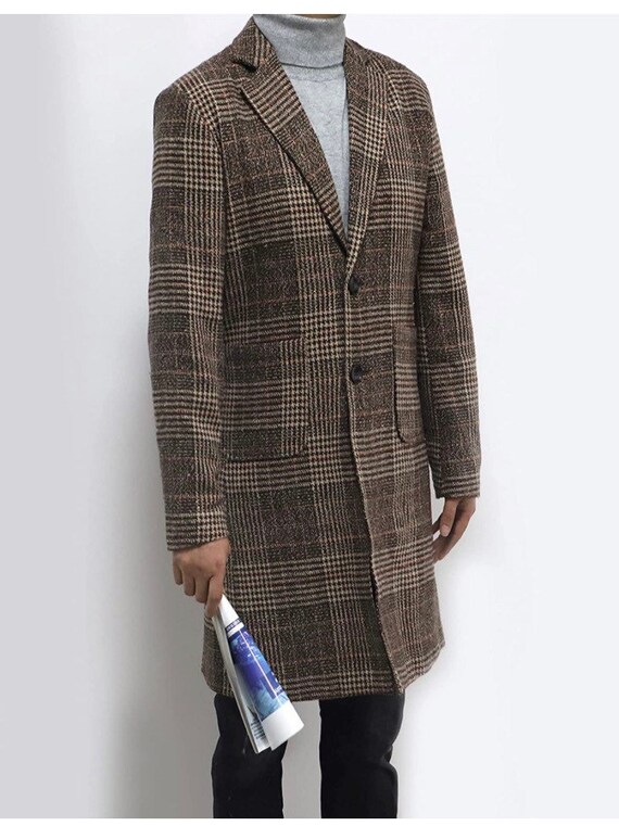 men's plaid peacoat
