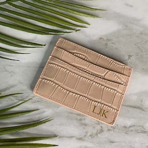 CROC PATROON KAART houder echt leer mock croc stijl gepersonaliseerde monogram eerste kaarthouder in goud zilver of emboss cadeau voor haar