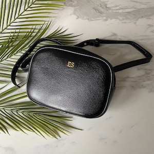 BLACK MINI BELT Bag Cross Body vegan leather, Personalised Monogram initials, Gift For Her, Gift For Mum, Gift For Daughter