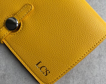 PERSONALISED YELLOW VEGAN Leather Flip Purse Wallet, Card