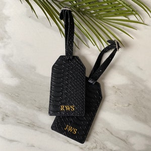 Gepersonaliseerde REIS BAGAGE TAG aangepast monogram, huwelijkscadeau zijn en haars in goud zilveren reliëf