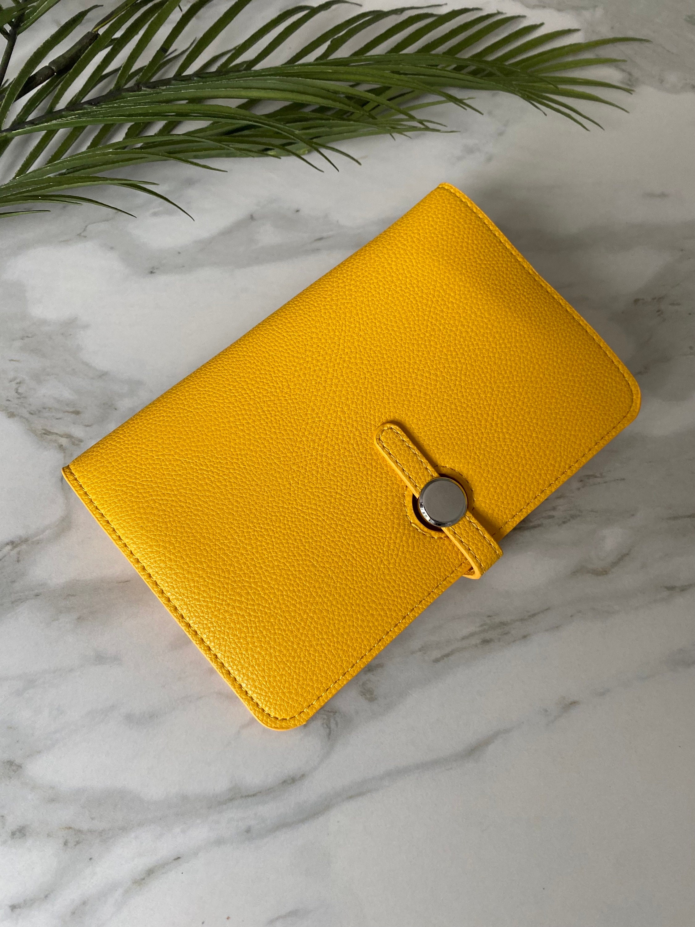 PERSONALISED YELLOW VEGAN Leather Flip Purse Wallet, Card