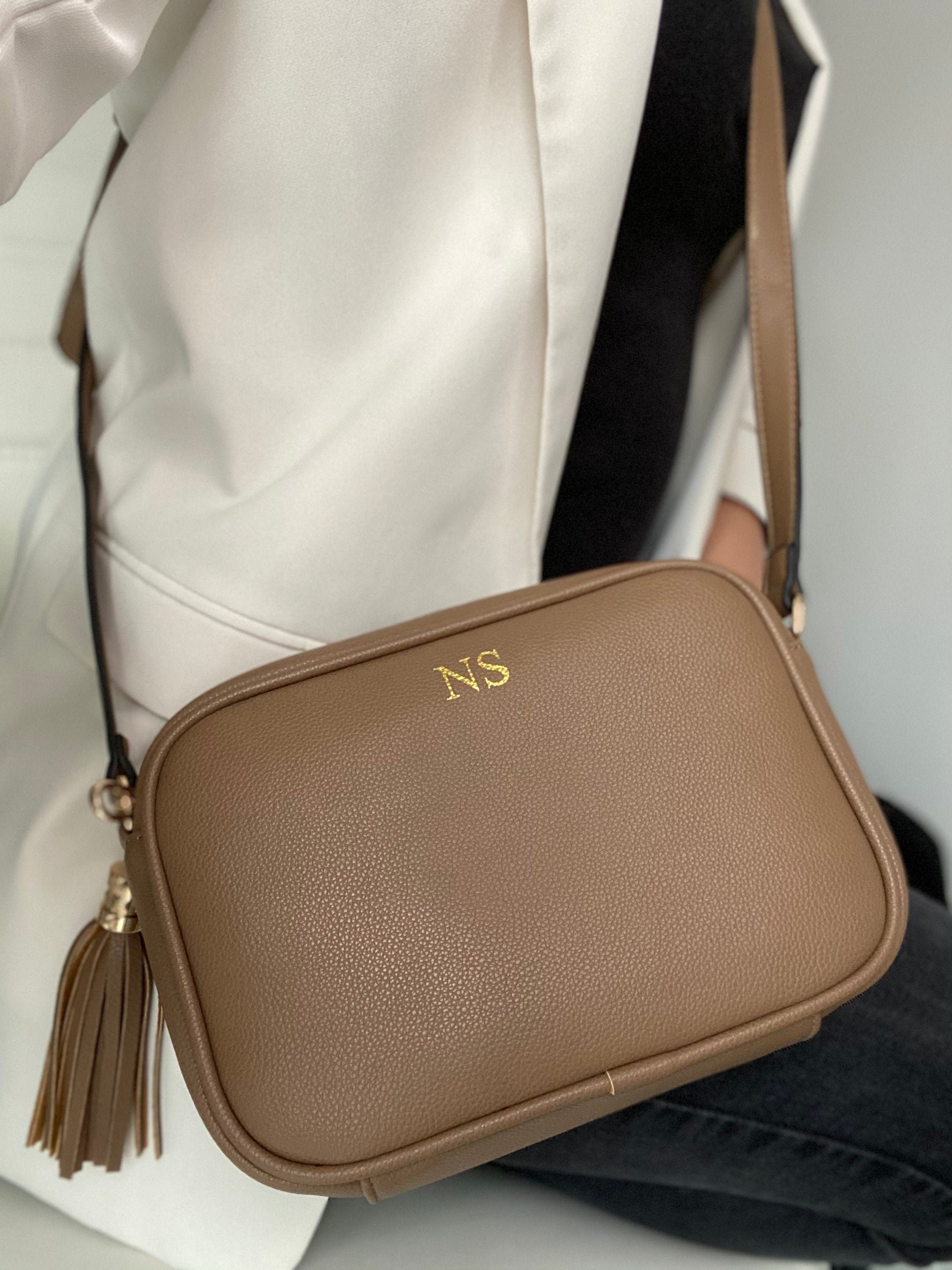 TAN Cross Body Messenger Camera Bag Vegan leather Etsy