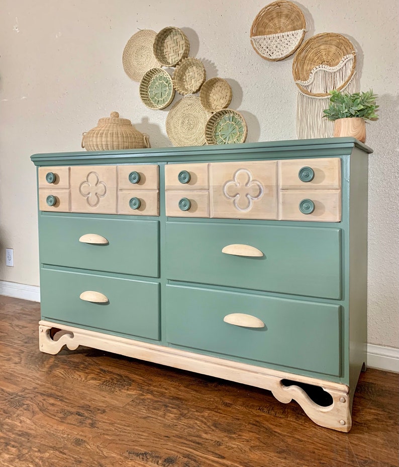 SOLD Sage Green Boho Midcentury 6-drawer Dresser - Etsy