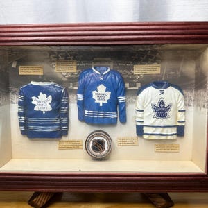 Vintage Toronto Maple Leafs NHL hockey shadow box uit 2003 – 3 mini-shirts – originele doos