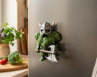 Funny Broccoli Viking Fridge Magnet - Unique 80mm Veggie Warrior Kitchen Decor - Handmade Gift for Fantasy & Food Lovers