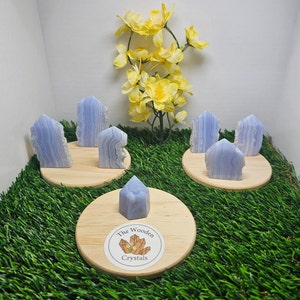 main picture of Blue Lace Agate Crystal towers by the wooden crystals