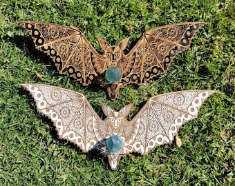 Halloween Black Bat Mandala Crystals Gemstones Display Shelf Gothic Decor Gifts for her Best Laser Engraved wall Decor
