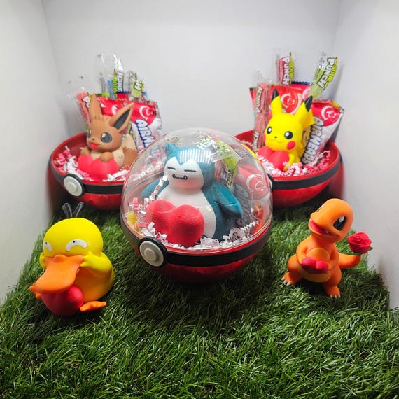 Valentines Day Inspired Pokemon Pokeballs Habitat Pikachu Charmander Eevee Gift Basket