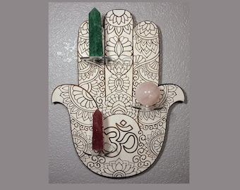 Mandala Hamsa Hand gift for her wall decor Natural Meditation Healing Crystals Minimalist Art Display Shelf Laser Engraved spiritual