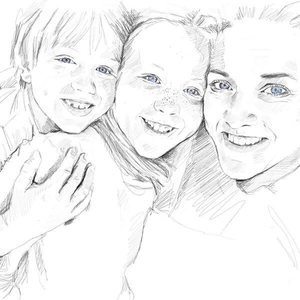 Custom Portrait Sketch with Colour Wash - Multiple Subjects