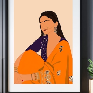 Boho Kunst, Desi Kunst, Indische Kunst, Indische Wandkunst, Südasiatische Kunst, Tamil, Asiatische Kunst, Südindische Kunst, braunes Mädchen, digitaler Download, Saree