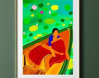 Boho Art, Desi Art, Indian Art, Tamil, South Asian Art, Brown Girl, Digital download, Saree