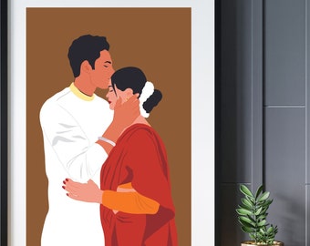 Boho Art, Desi Art, Indian Art, Tamil, South Asian Art, Brown Girl, Digital download, Saree, Couple