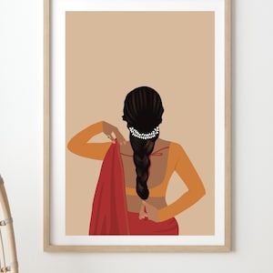 Arte Boho, Arte Desi, Arte Indiana, Arte de Parede Indiana, Arte do Sul da Ásia, Tâmil, Arte Asiática, Arte do Sul da Índia, Garota Morena, Download digital, Saree