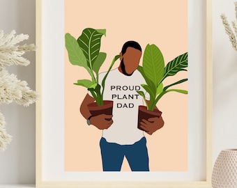 Black man Art, Boho Art, Plant Dad, Plant lover gift, Gift for men, African american wall art,  Room decor, Black man art, Plant daddy
