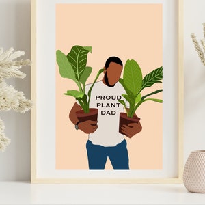 Black man Art, Boho Art, Plant Dad, Plant lover gift, Gift for men, African american wall art,  Room decor, Black man art, Plant daddy