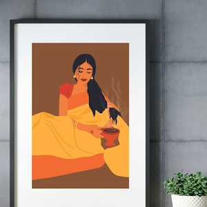 Boho Art, Desi Art, Indian Art, mother&#39;s day gift, South Asian Art, Tamil, Asian Art, South Indian Art, Brown Girl, Digital download