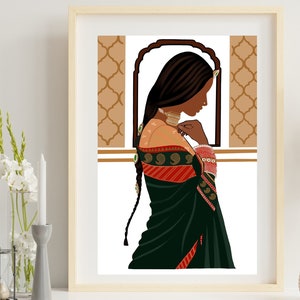 Boho Art, Desi Art, Indian Art, Indian Wall Art, South Asian Art, Tamil, Asian Art, South Indian Art, Brown Girl, Digital download, Saree