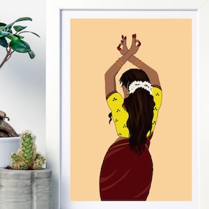 Art bohème, Art desi, Art indien, Art de l'Asie du Sud, Tamoul, Art asiatique, Art de l'Inde du Sud, Fille brune, Téléchargement numérique, Danseuse de bharatanatyam
