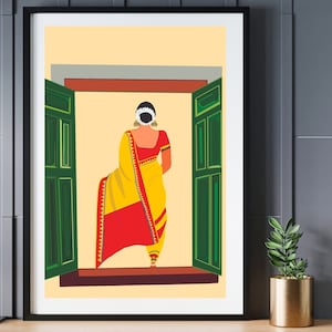 Art bohème, Art Desi, Art indien, Art mural indien, Art de l'Asie du Sud, Tamoul, Art asiatique, Art de l'Inde du Sud, Fille brune, Téléchargement numérique, Saree