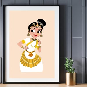 Wydruk artystyczny z Kerali, natychmiastowe pobranie, wystrój indyjski, plakat z Kerali, malarstwo z Kerali, sztuka Azji Południowej, wydruk desi, plakat z Indii, Mohiniyattam